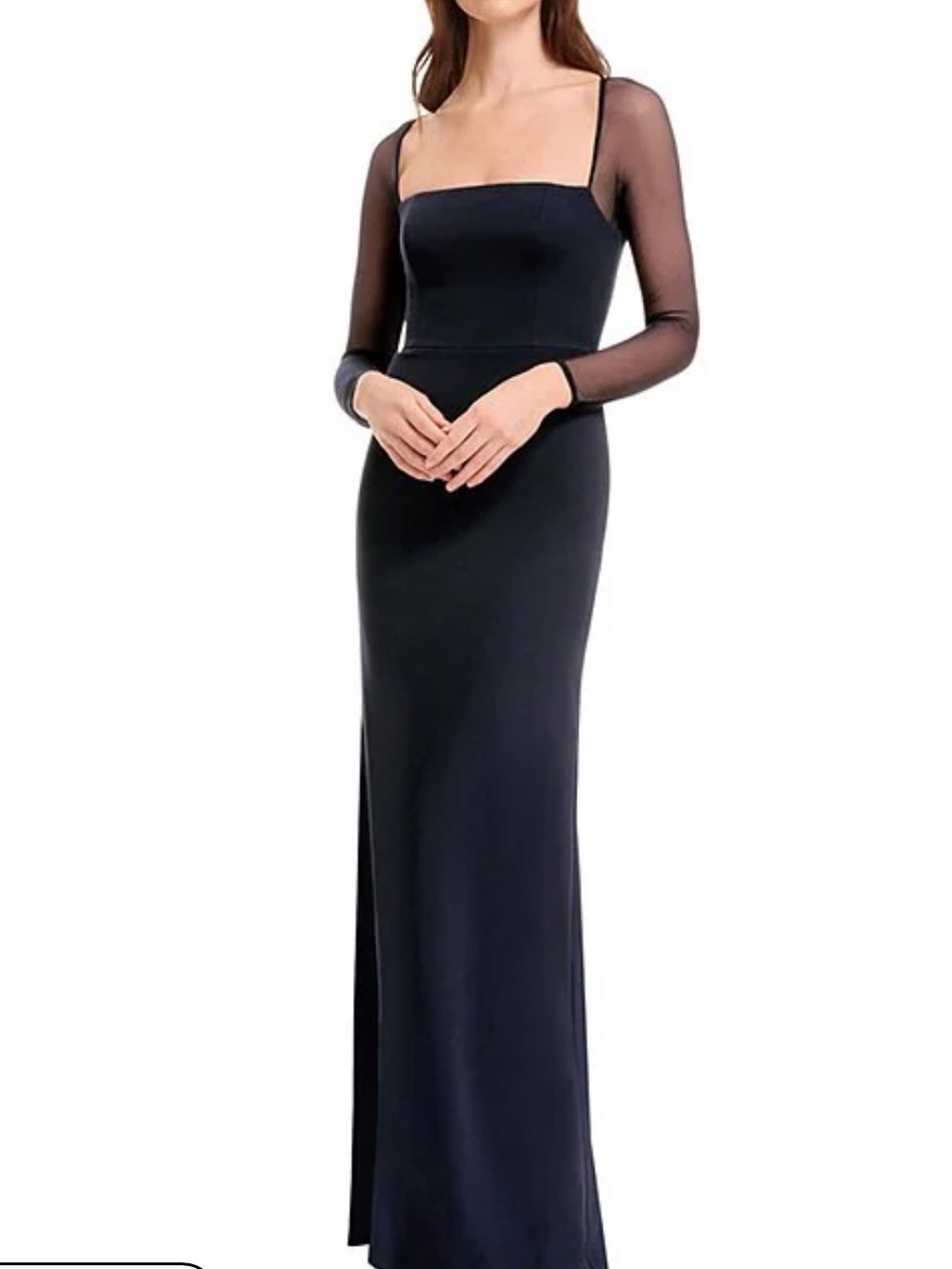 Dress the Population Black Long Sleeve Mesh-Sleeve Maxi Dress